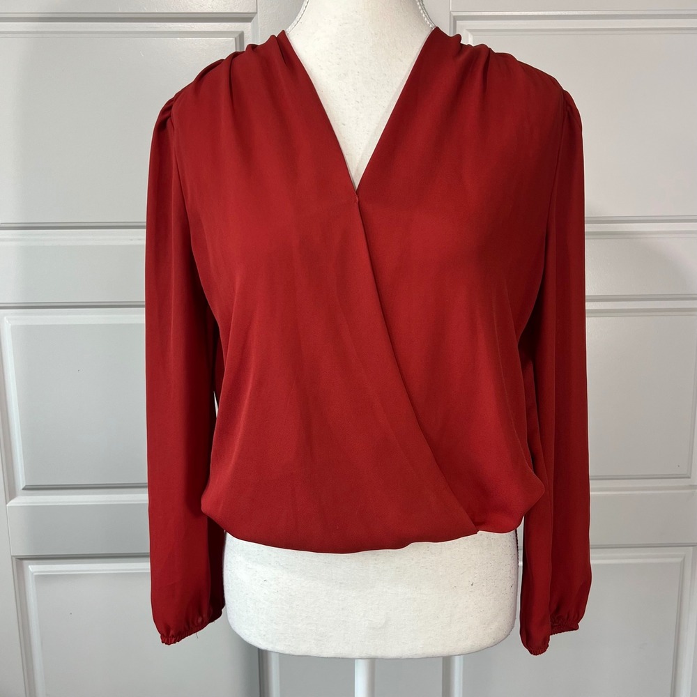 Elodie Rust Red Long Sleeve Wrap Blouse Top‎ - Women's Size Small
